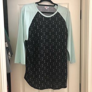 Black & mint green Lularoe Randy raglan top